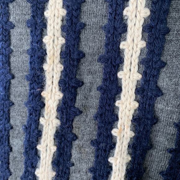 DRIES VAN NOTEN Size XL Grey Navy Cream Stripe Wool V-Neck Pullover - Picture 5 of 7